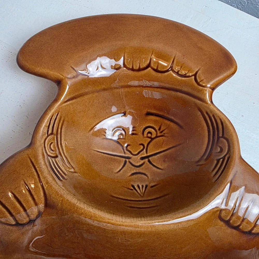 Vintage 70s California Pottery‎ Chef-Shaped Chip & Dip Serving Platter Whimsical